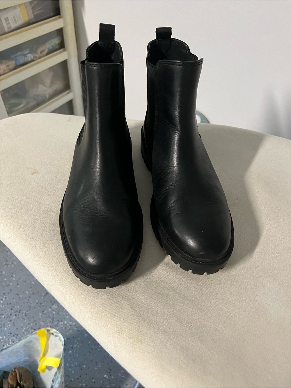 Banana Leather Republic Black Chelsea Lug Ankle Boots